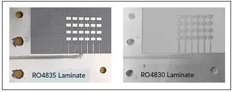 RO 4835とRO 4830積層材料上に作製した直列給電マイクロストリップパッチアレイ