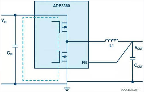 Regulador de interruptores para interruptores reductores de tensión (con circuito térmico crítico, como se muestra en la línea punteada)