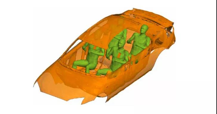 SAR-Berechnung für das Modell des Tragens eines Taschenfunks in einem Auto
