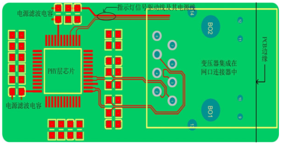 Figura 3 diseño de PCB de Puerto de red y diagrama de referencia de cableado del conector integrado